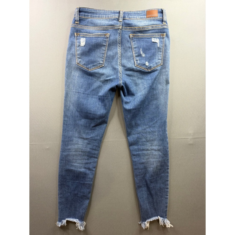 Judy Blue Straight Fit Jeans Women Blue Distressed Raw Hem 27x27